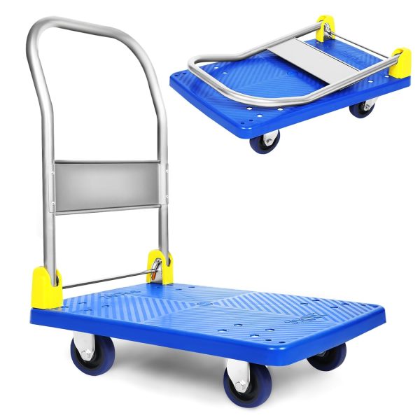 Platform Truck with 440lb Weight Capacity and 360 Degree Swivel Wheels, Foldable Push Hand Cart for Loading and Storage